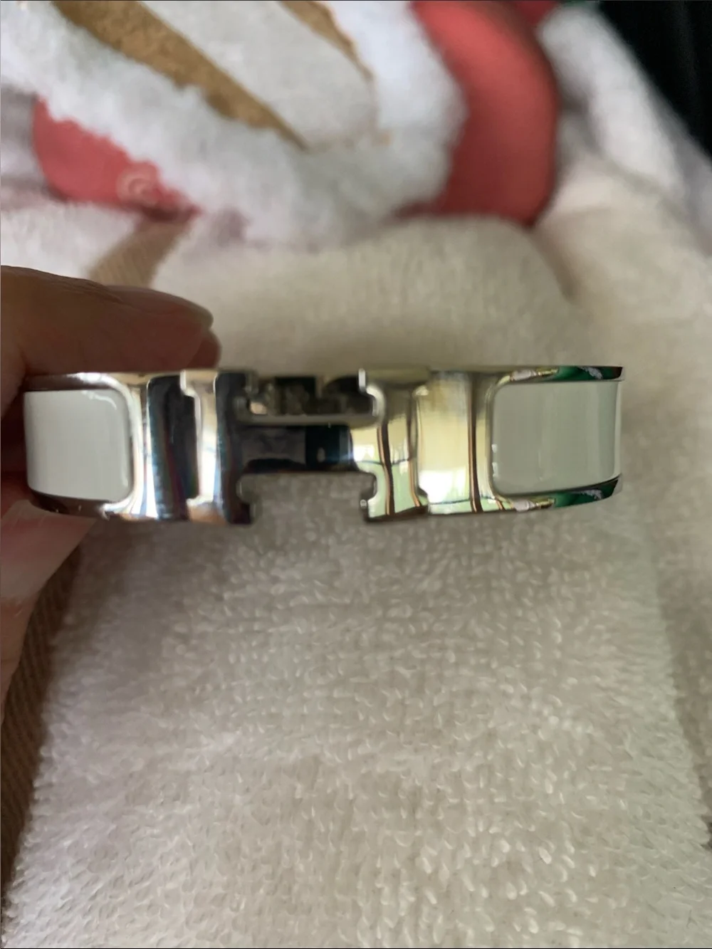 White Enamel H Clic Bracelet with Silver Hardware